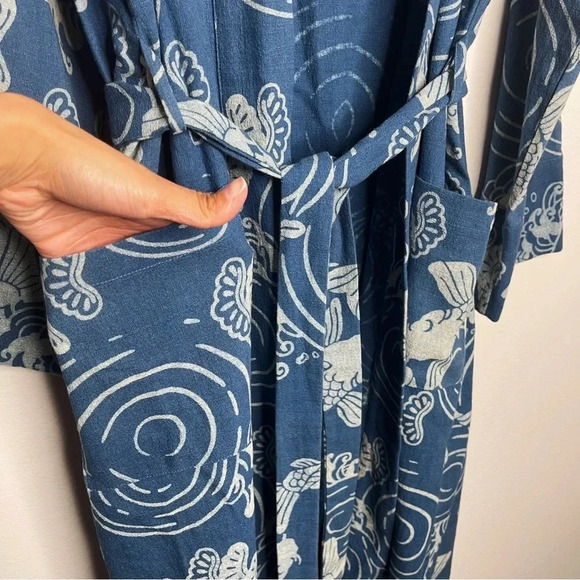 Alix of Bohemia First Wave Fish Kimono Long Belted Blue Cardigan Coat - Picture 9 of 16